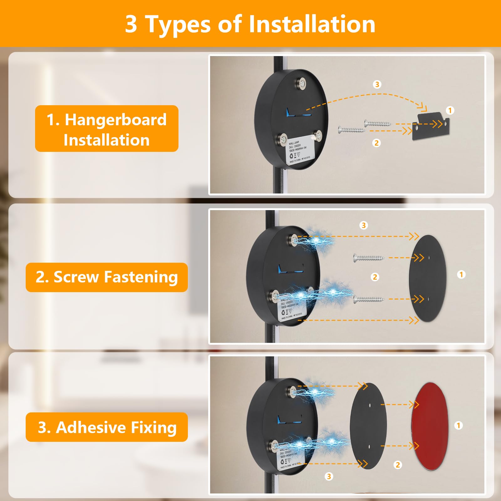 LED Akku Wandleuchte Schwarz 60CM Dimmbar 3 Farbtemperatur mit Fernbedienung, Zwei Packungen