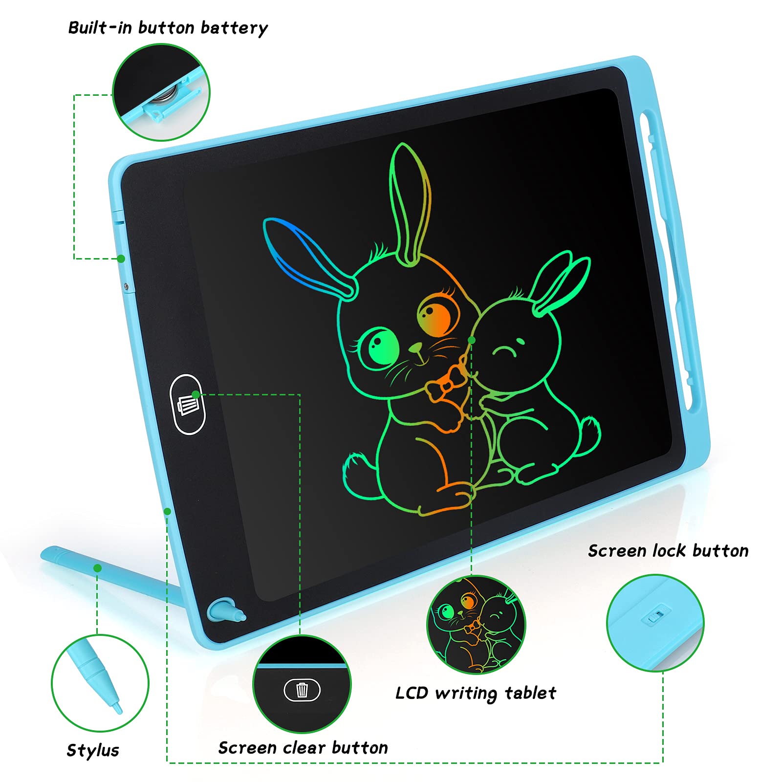 Coolzon Tavoletta Grafica LCD Scrittura Colorato 10 Pollice, Elettronica Lavagna Cancellabile da Disegno con Penna, Portatile Lavagnetta per Bambini Digitale Ewriter con Pulsante Elimina, Blu