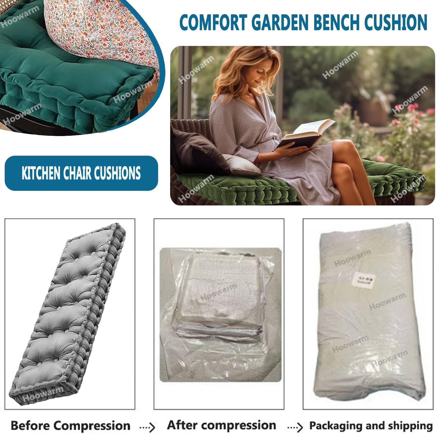 Bench Cushion Outdoor 3-4in Thicken, 36/40/45 inch Velvet Bench Seat Cushion 1/2/3 Seater Chair Pads for Indoor Outdoor Patio Garden Sofa Furniture(Color12,35x12x4in)