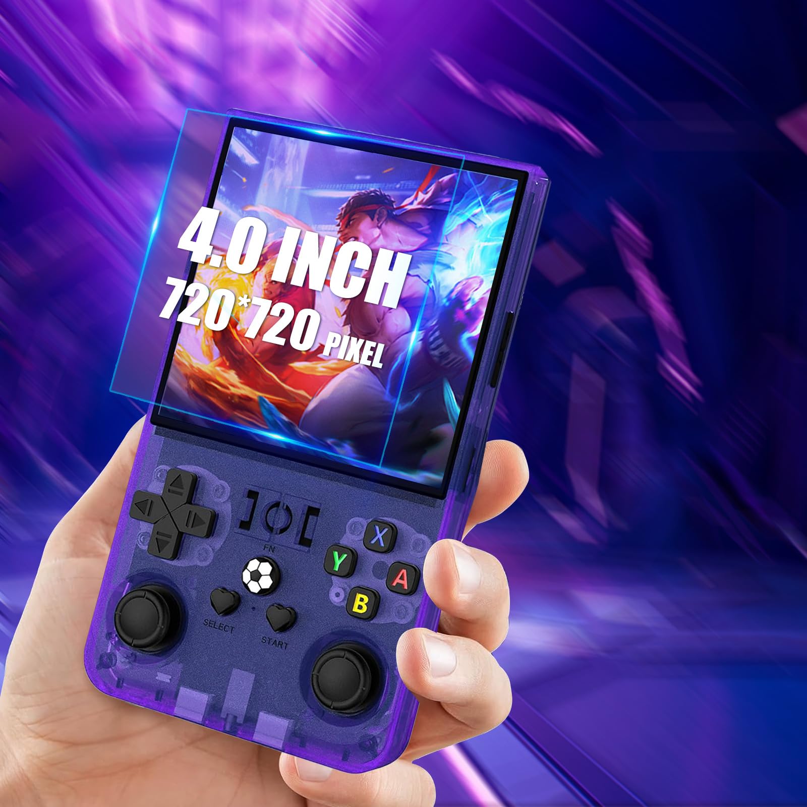 Console di gioco portatile retrò R36MAX, schermo IPS da 4,0", oltre 30 emulatori popolari, oltre 22.000 giochi classici, scheda TF da 128 GB, batteria da 4000 mAh - Viola