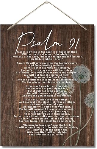 Miniatura 6 de Letrero de decoración con cita inspiradora cristiana del Salmo 91, letrero espiritual para decoración de pared, placa de pared impresa colgante,