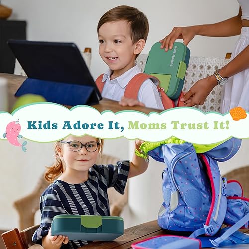 Miniatura 7 de QQKO Lonchera Bento para niños, lonchera para adultos, contenedores para niños y niñas con 5 compartimentos, contenedor de comida con utensilios,