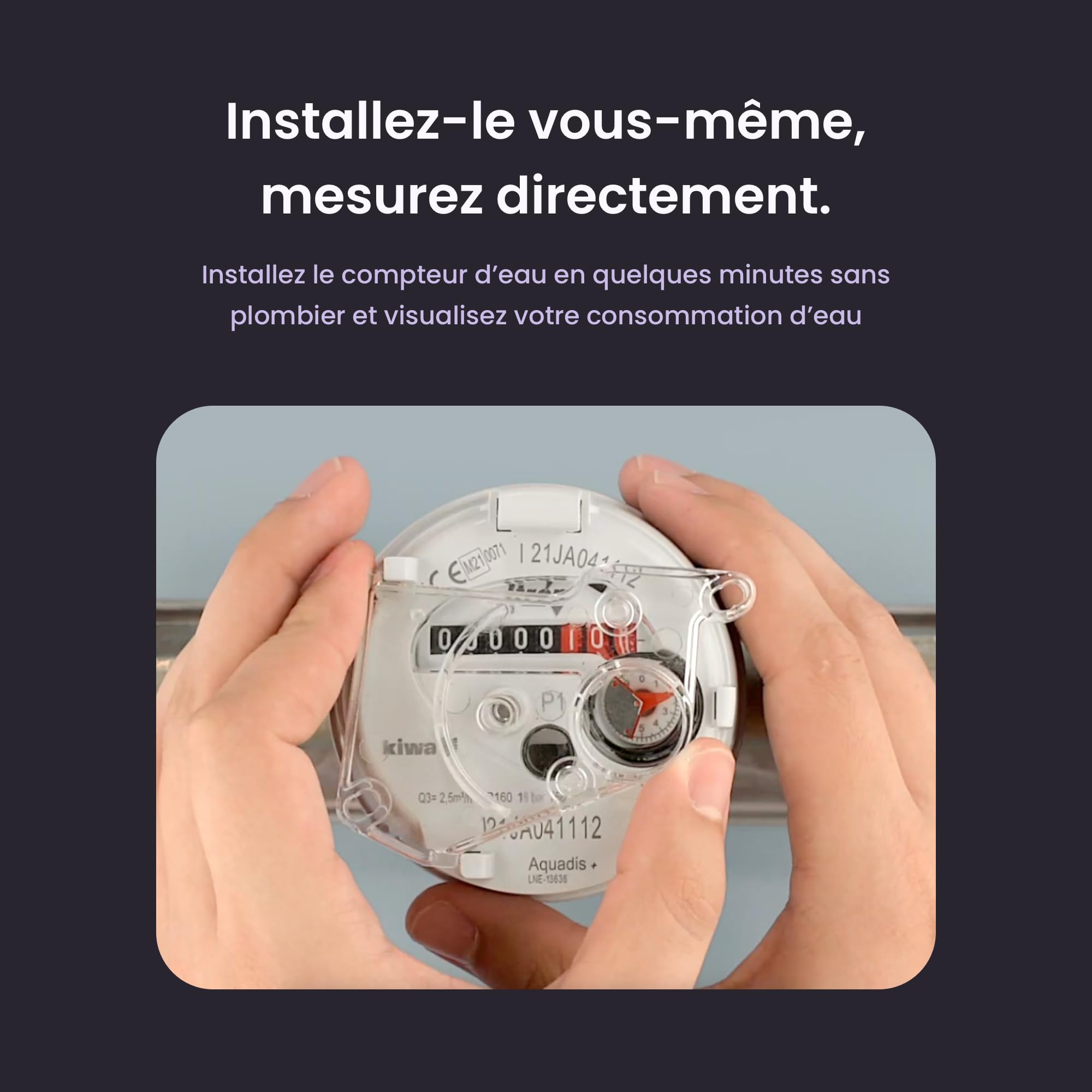 HomeWizard Compteur D’eau WiFi, Détection de Fuites, Mesure en Temps Réel et Suivi via Application, Économies D’eau et de Coûts, Compatible avec Compteurs Analogiques, Alimentation USB-C ou à Piles