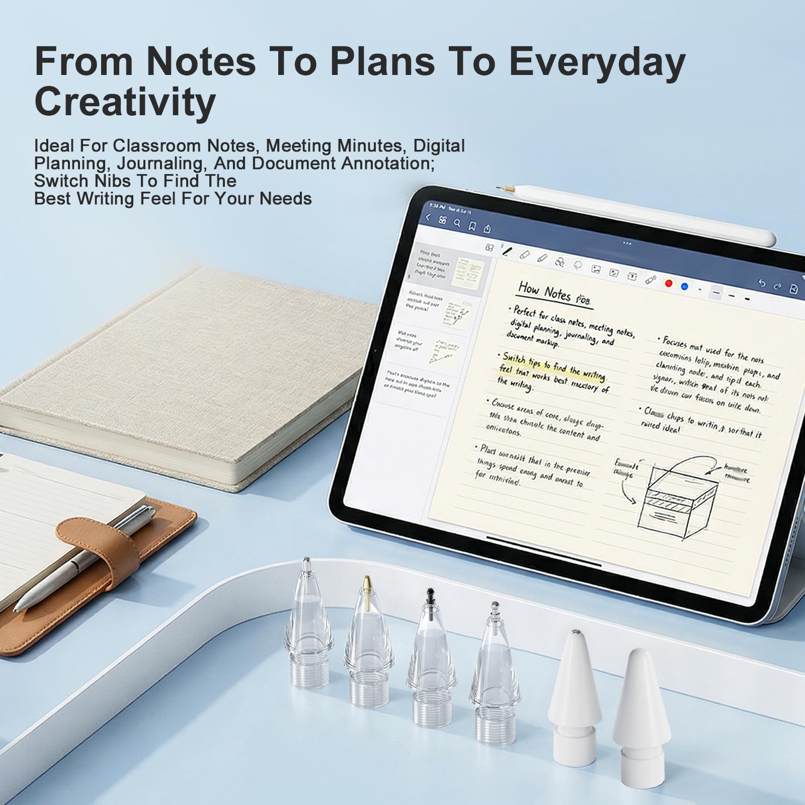6-pak końcówek do Apple Pencil Pro, 1. i 2. generacji, USB-C, wymienne stalówki Apple do rysowania, pisania, robienia notatek i szkicowania na iPadzie, białe