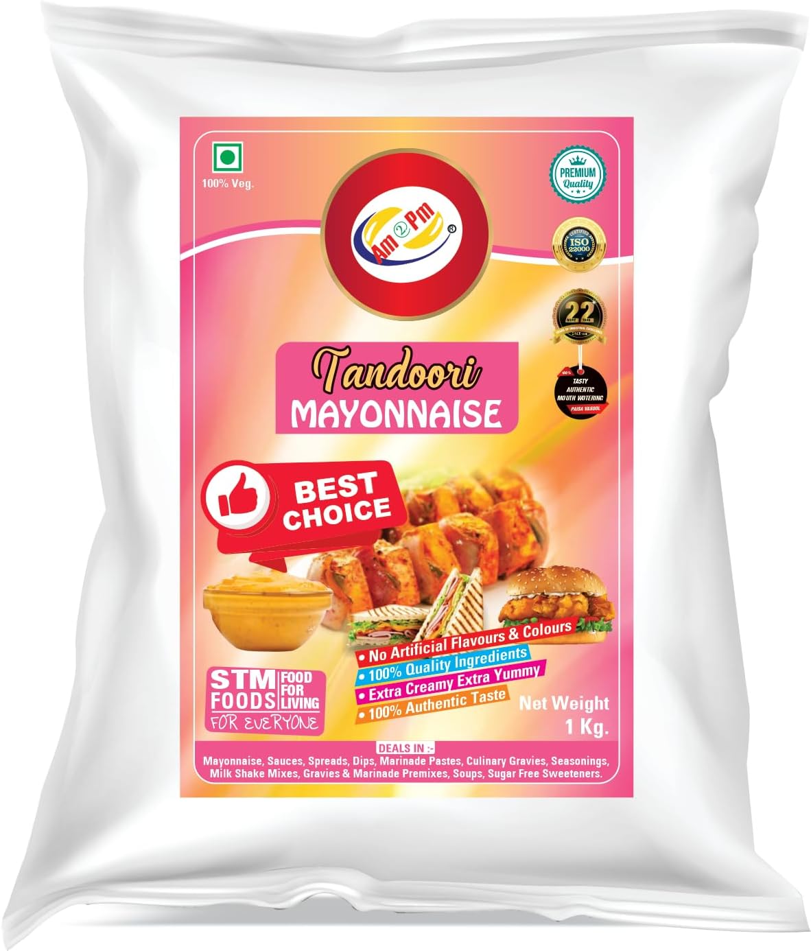 Tandoori Mayonnaise 1kg Multipurpose Creamy Sauce For Burgers  -1KG