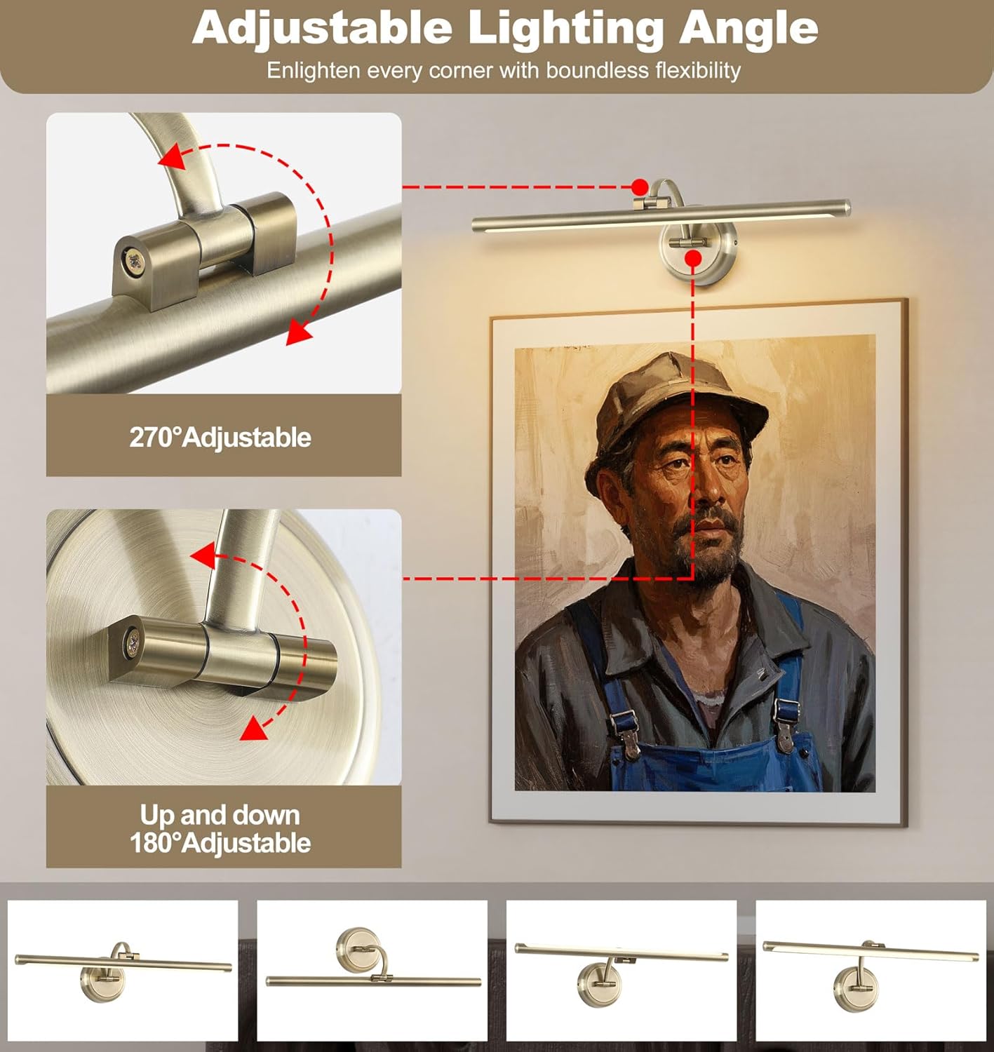 Tassuowell Hardwired Picture Light,24 Inch Dimmable Art Light for Paintings,14W,3000K Warm White,Antique Bronze Rotatable Picture Frame Lights for Wall Art,Gallery,Portrait,Dartboard,Mirror