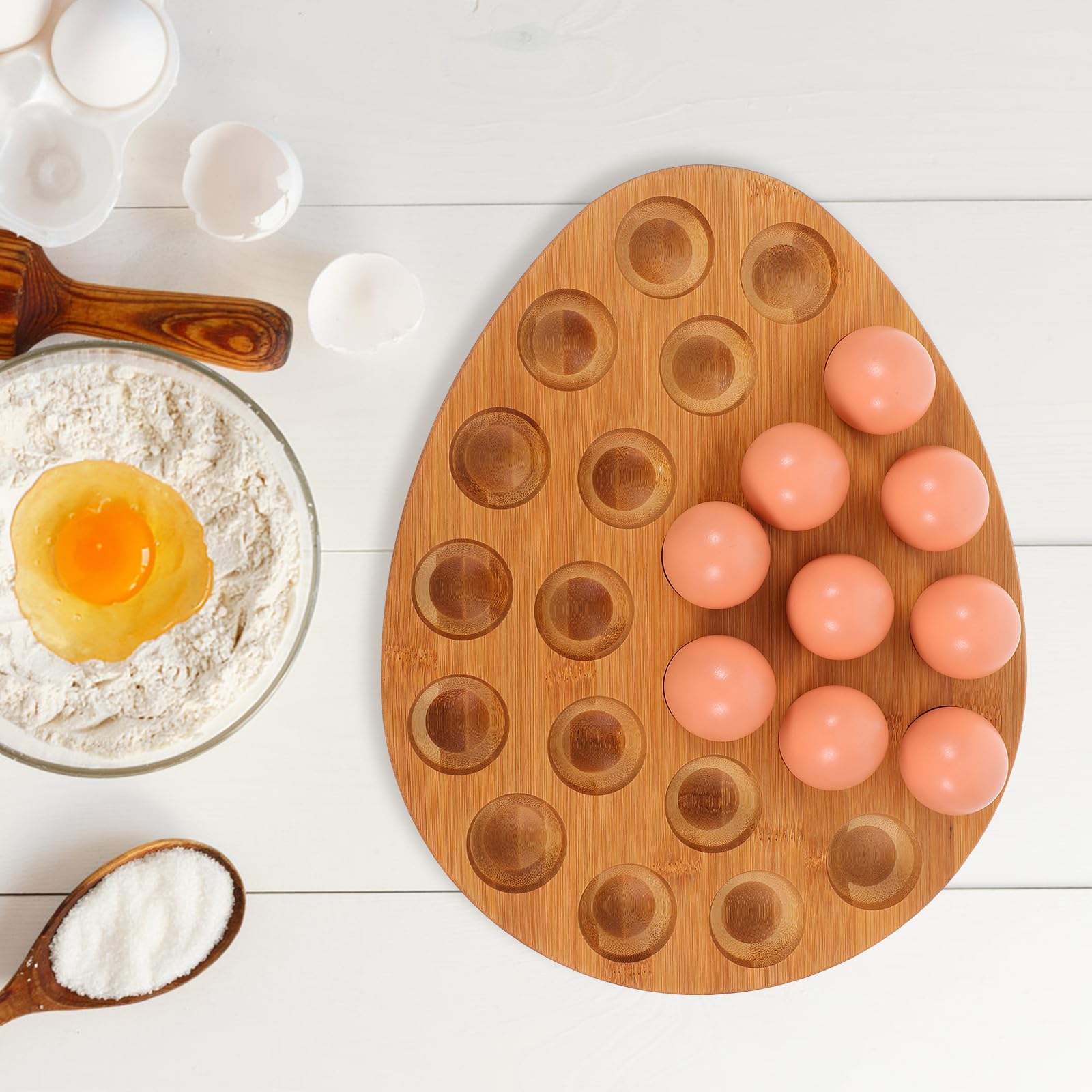 Porte-œufs en Bois Naturel 24 Compartiments – Plateau Organiseur pour Œufs Frais, Support Compact pour Réfrigérateur et Plan de Travail, Accessoire Rangement la Cuisine Pratique