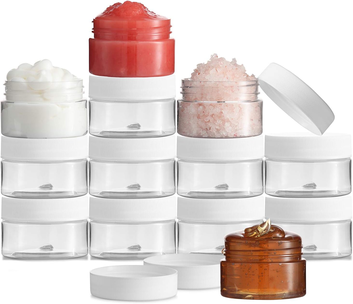 1 Oz Containers with Lids - 12 Pack Small Plastic Travel Jars - Clear Cosmetic Containers for Skin Care Products, Samples, Paints and More - Multipurpose Mini Jars