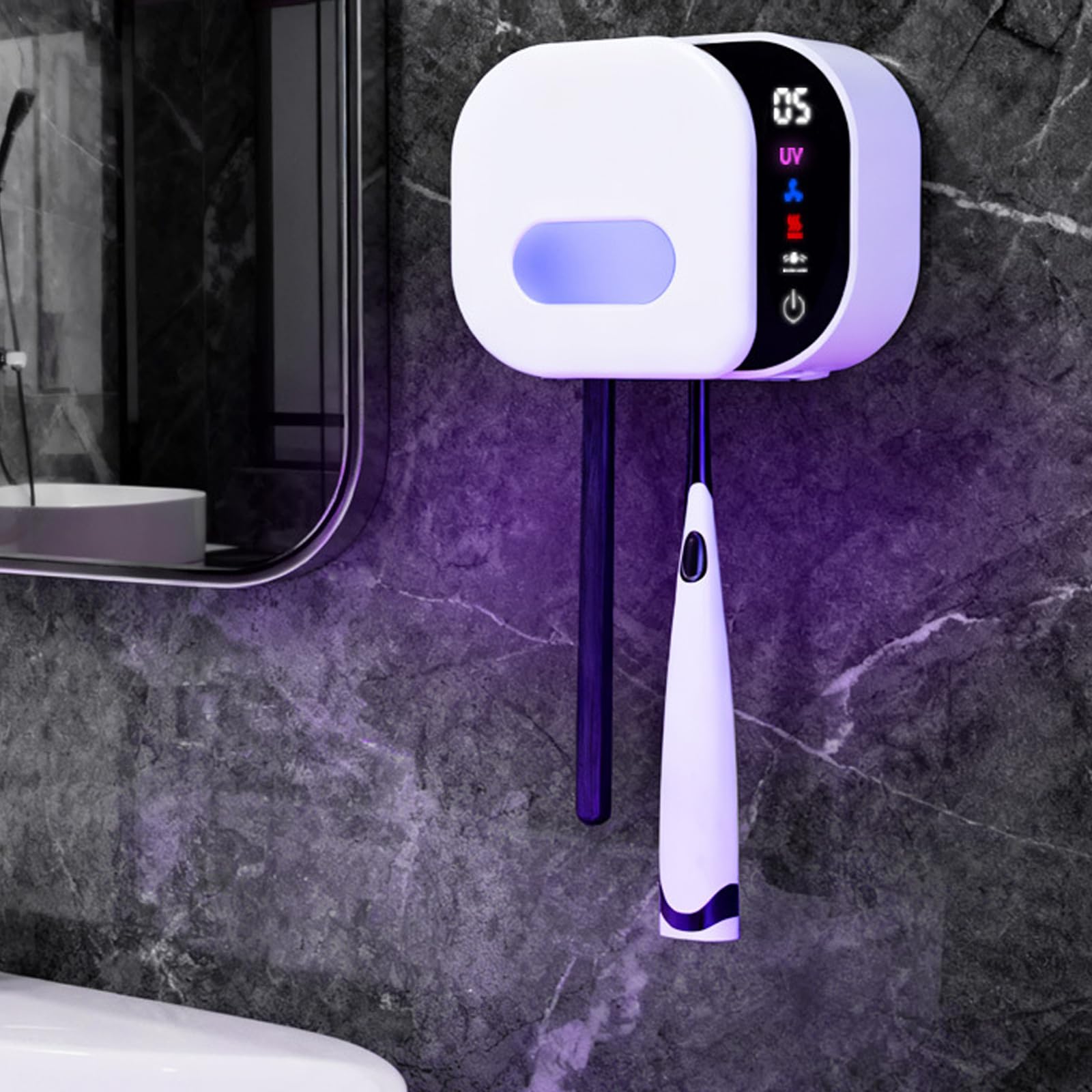 Portaspazzolino automatico con coperchio mobile, supporto per asciugatura, custodia in ABS a 2 slot per riporre quotidianamente lo spazzolino in bagno Portaspazzolino automatico con coperchio mobile