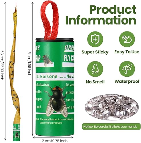 Miniatura 16 de Qualirey Paquete de 160 tiras adhesivas para moscas para interiores y exteriores, cinta de papel para colgar moscas, trampa para insectos voladores