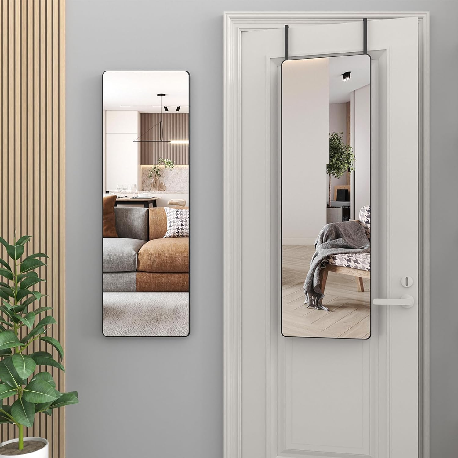 EDTEMI Full Length Wall Mounted Mirror, 39"*12"Over The Door Hanging Mirror, Full Size Rectangle Mirror, Dressing Body Mirror for Bedroom Living Room Bathroom(Black)