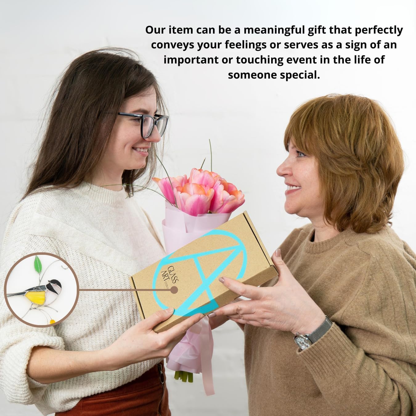 Gift Birds Handmade Chickadee Stained Glass Suncatchers Genuine Stained Glass Window Hanging Unique Indoor Ornament & Outdoor Decor (A Chickadee)