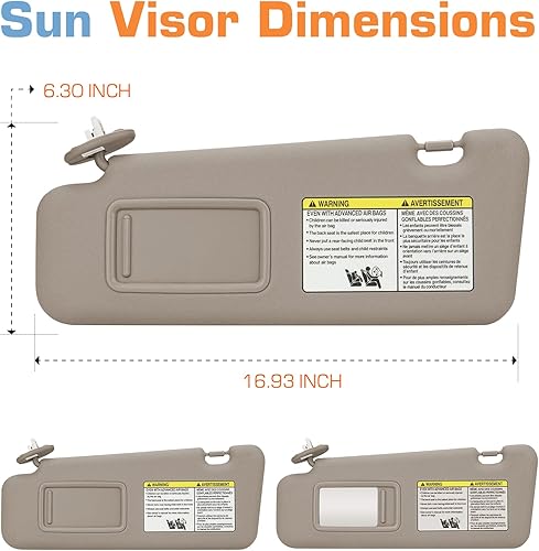 Miniatura 5 de Visera solar para el lado izquierdo del conductor y del pasajero derecho con luz para Toyota Highlander 2008 2009 2010 2011 2012 2013, reemplazo