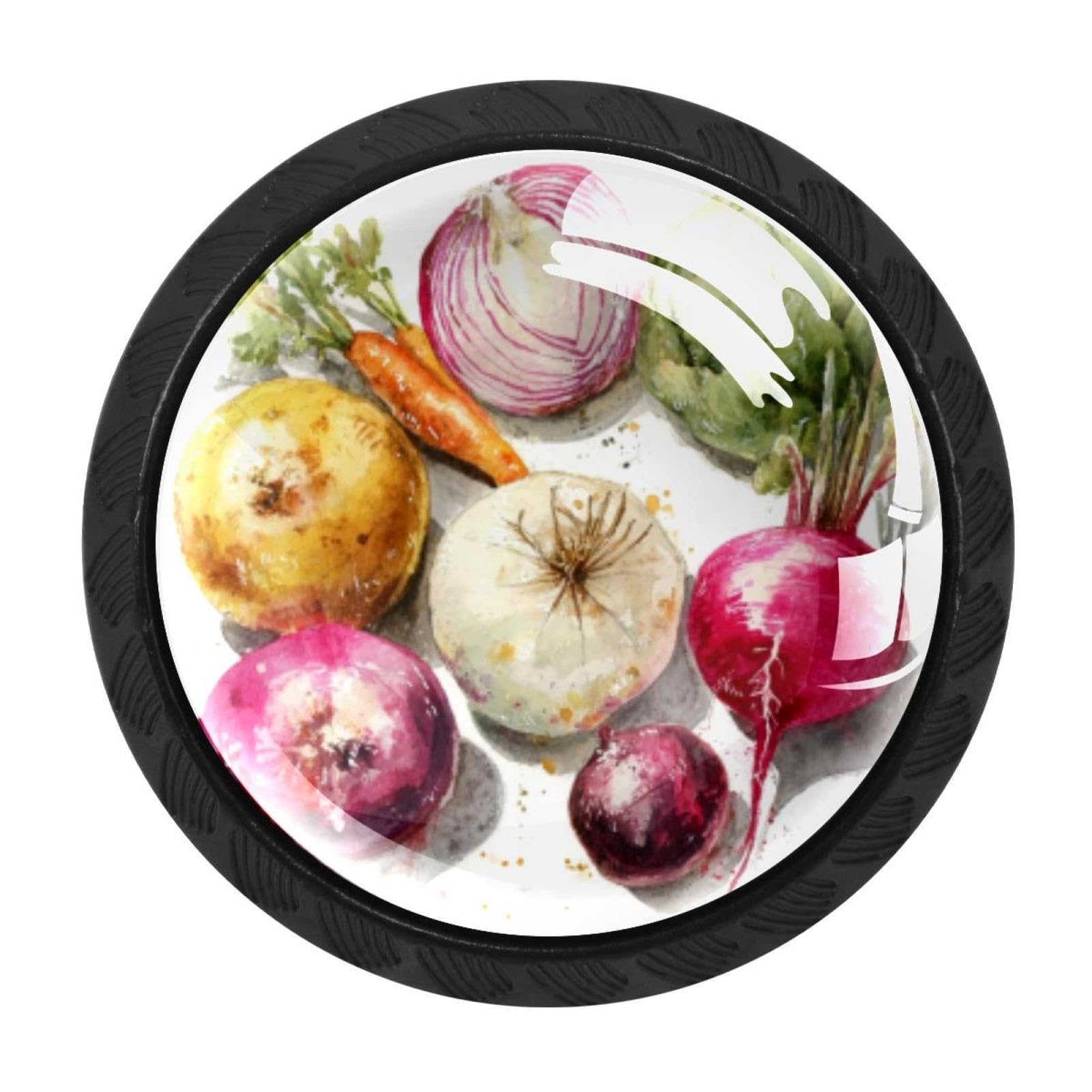 CHENZZZZ Farmers Watercolor Vegetables Drawer Knobs Pull Handles 4 Pcs Glass Cabinet Drawer Pulls for Home Kitchen Office Cabinet Cupboard