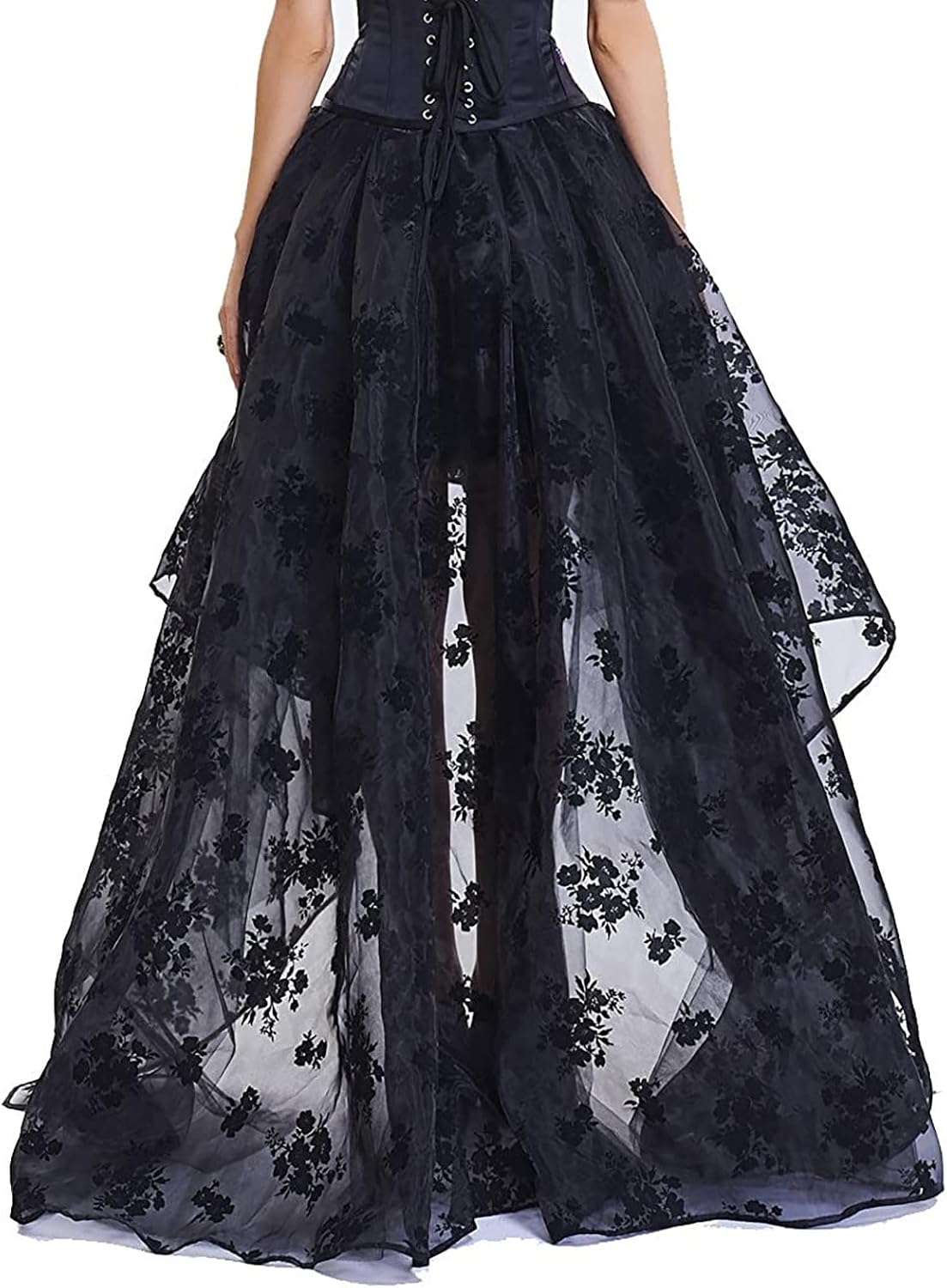 Women's Tulle Maxi Skirt Layered High Waist Irregular Hem Skirt A-Line Puffy Mesh Lace Tutu Skirt for Wedding Party