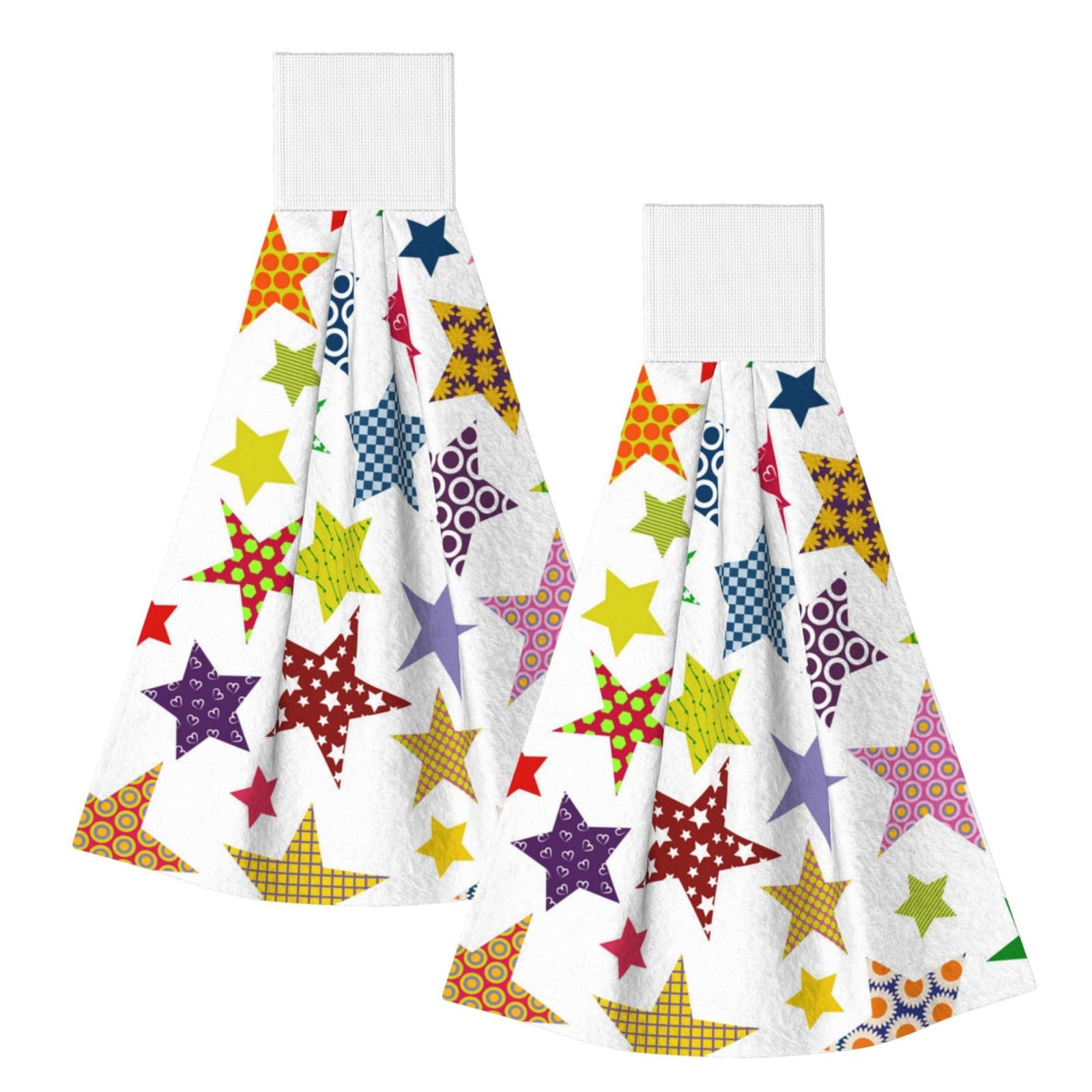 DOPKLNA Bright Colored Stars, 2 Pcs Hanging Coral Fiber Hand Towels for Bathroom, Absorbent Kitchen Towels
