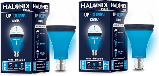 Halonix 10W Up Down Glow White & Blue LED Bulb | 3 Modes | Switch On-Off to Change Color | Decorative B22D | Pack of 2