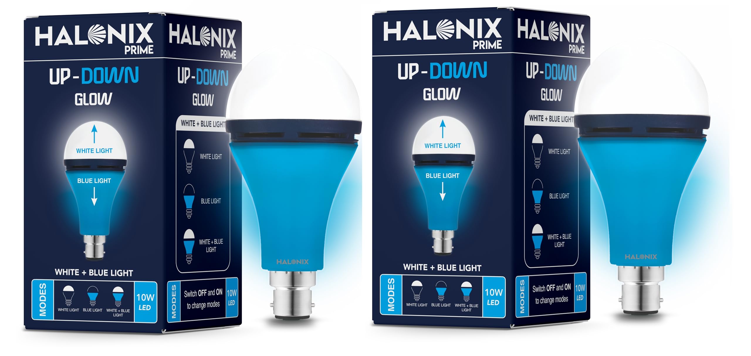 Halonix 10W Up Down Glow White & Blue LED Bulb | 3 Modes | Switch On-Off to Change Color | Decorative B22D | Pack of 2-image-43