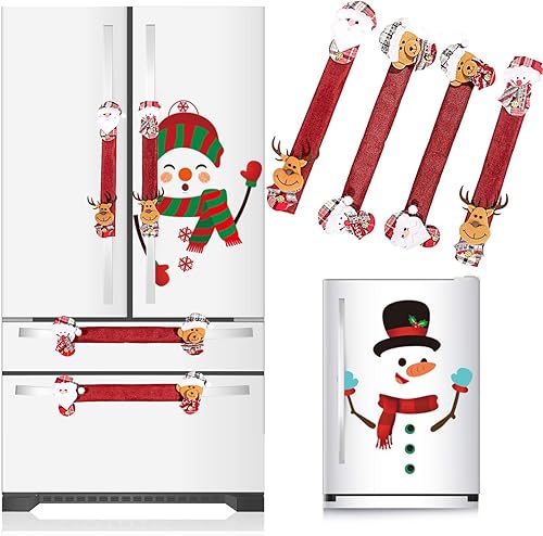 Whaline Fundas navideñas para manija de refrigerador con calcomanías de muñeco de nieve, cubiertas de mango de electrodomésticos, ornamento para