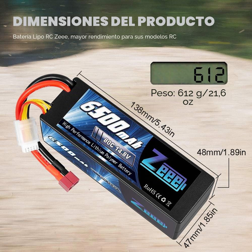 Zeee 4S Lipo 14.8V 80C 6500mAh RC Batería Hardcase con Conector T