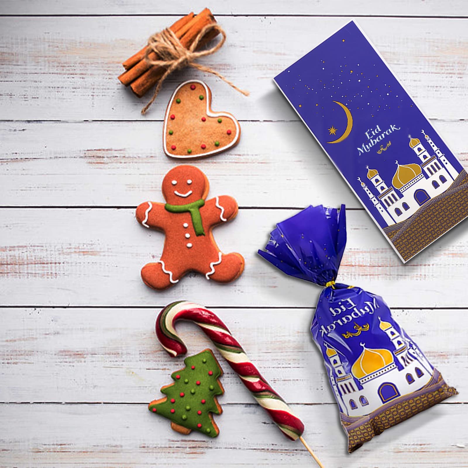 100 Sacchetti Regalo In Cellophane Per Eid Mubarak E Ramadan – 28x12,7 Cm Con Laccetti – 2 Motivi Con Luna, Lanterna E Castello