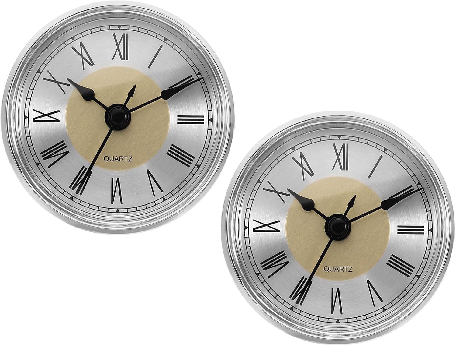 PATIKIL 2.8" 70mm Quartz Clock Insert, 2 Pcs Round Quartz Movement Miniature Clock Mini Roman Numeral Clock Fit 61mm/2.4" Diameter Hole for Replacement Home, Silver Tone, Style 10