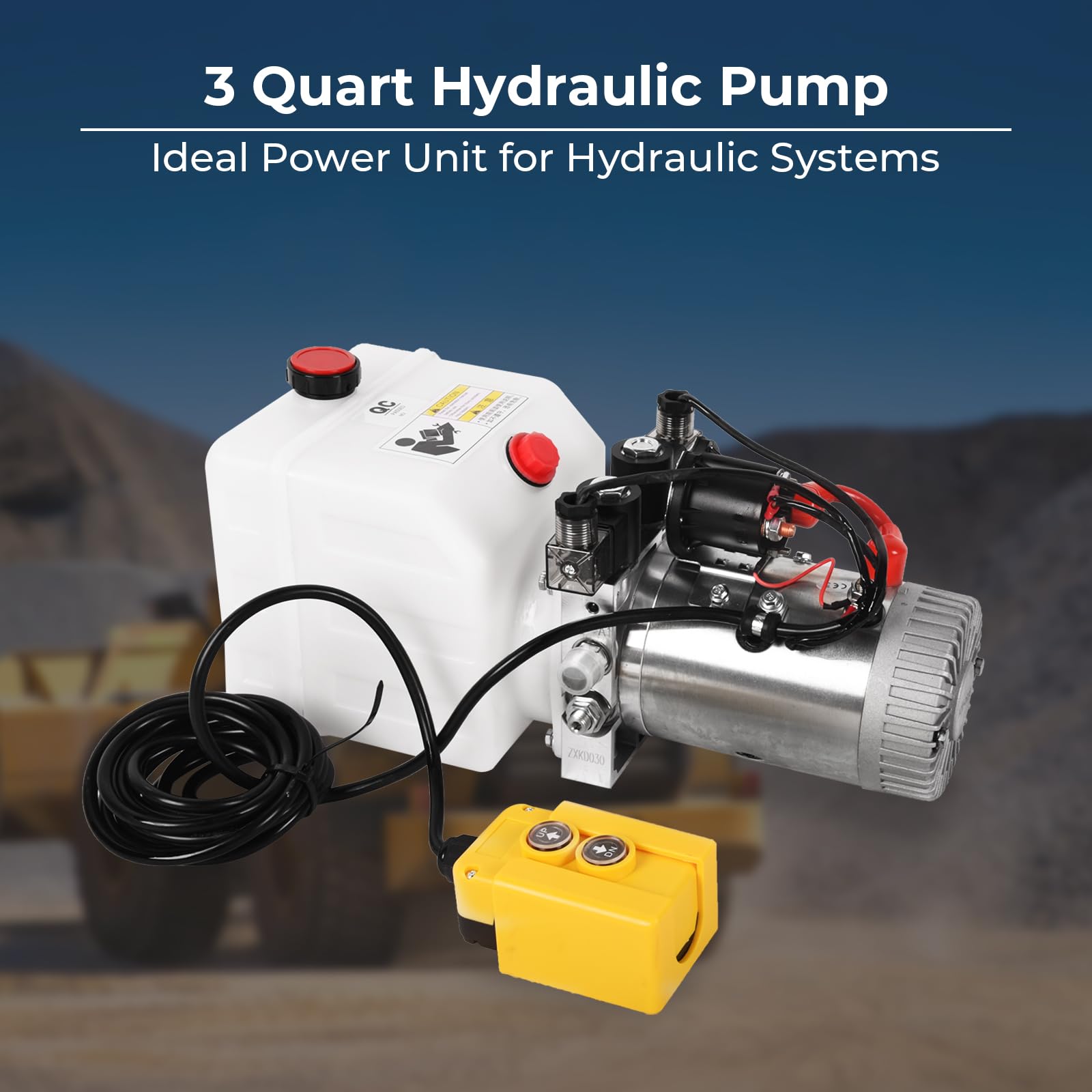 Dawot 3 Quart Hydraulic Pump 12V DC Double Acting Hydraulic Power Unit w/Plastic Reservoir for Dump Trailer Car Lifting Platforms