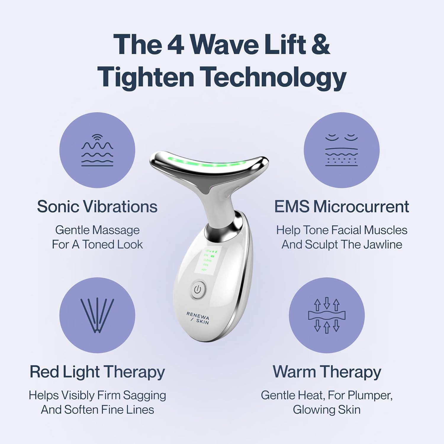 Renewa Skin Face & Neck Sculpting Tool Handheld Beauty Device with Gentle Light & Soothing Vibration At-Home Skincare Tool for a Smoother, Refreshed, and Radiant-Looking Complexion