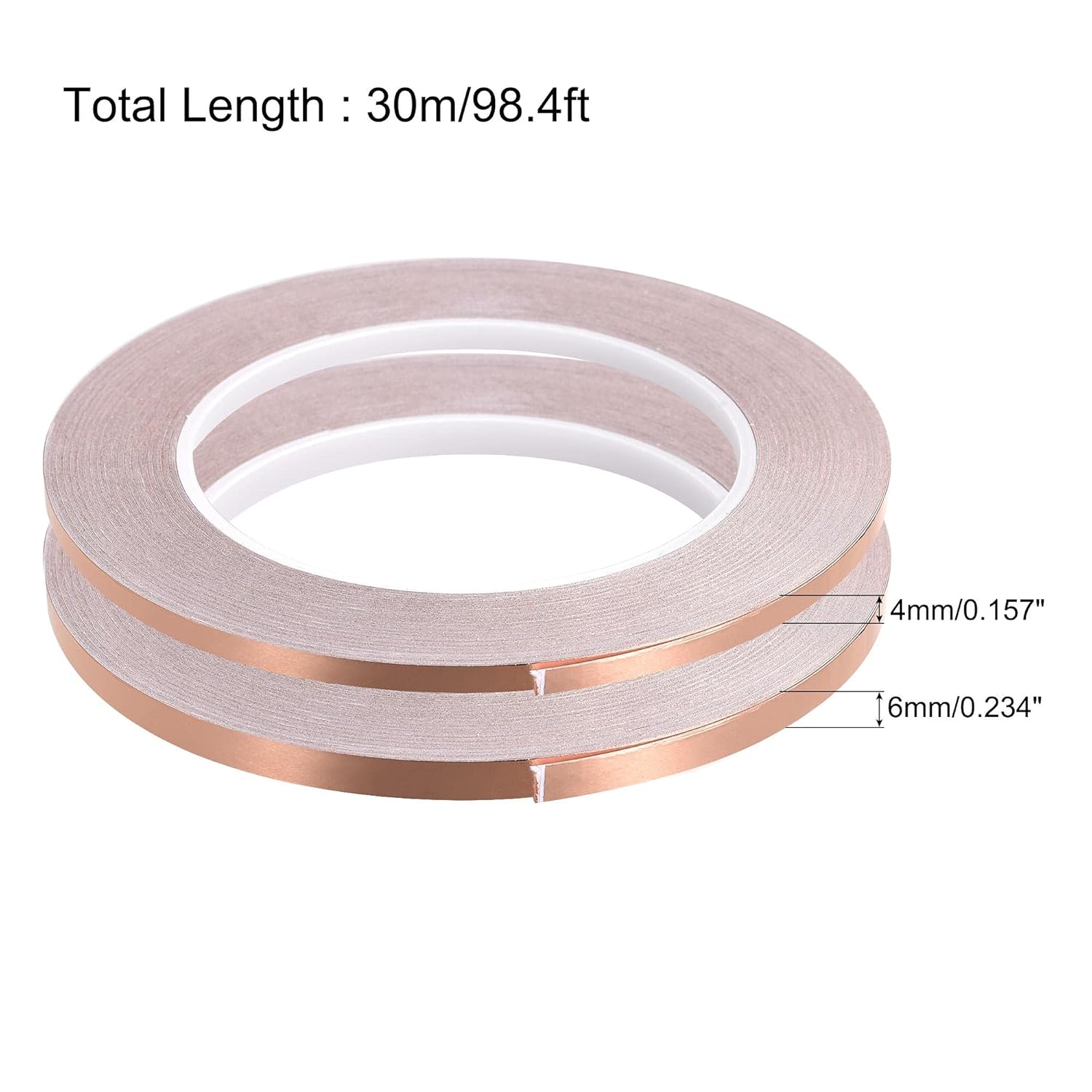 uxcell Single-Sided Conductive Tape Copper Foil Tape Adhesive 4mm/6mm x 30m/98.4ft for Guitar,EMI Shielding Crafts, Electrical Repairs 2pcs