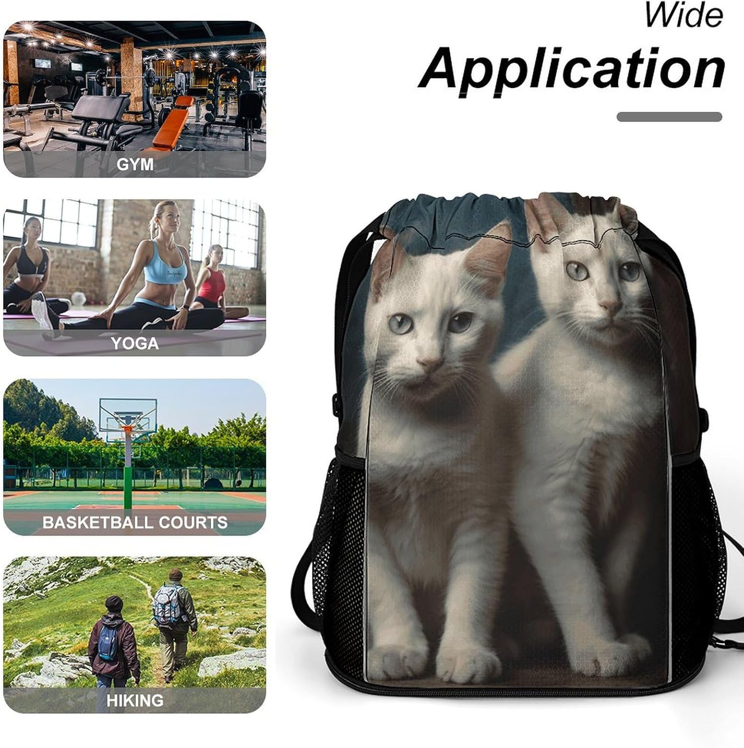 Sports Drawstring Backpack Two Cats on The Table Lightweight Backpack Dry And Wet Separation Large Capacity