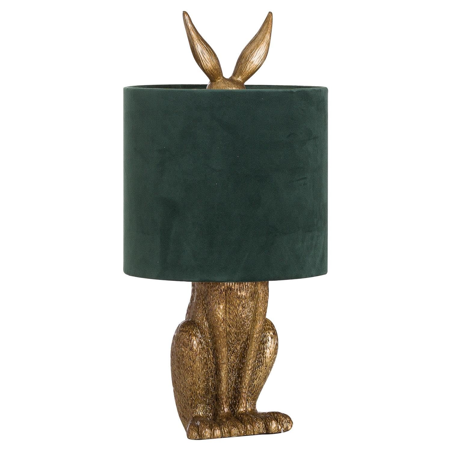 Rabbit Hiding Hare Lamp with Green Velvet Shade, Rabbit Ears Table Light, Rabbit Lamp, Antique Gold Hiding Hare Table Light, Fun Modern Rabbit Ear Side Table Lamp, Bedroom Lounge Kids Room Lamp