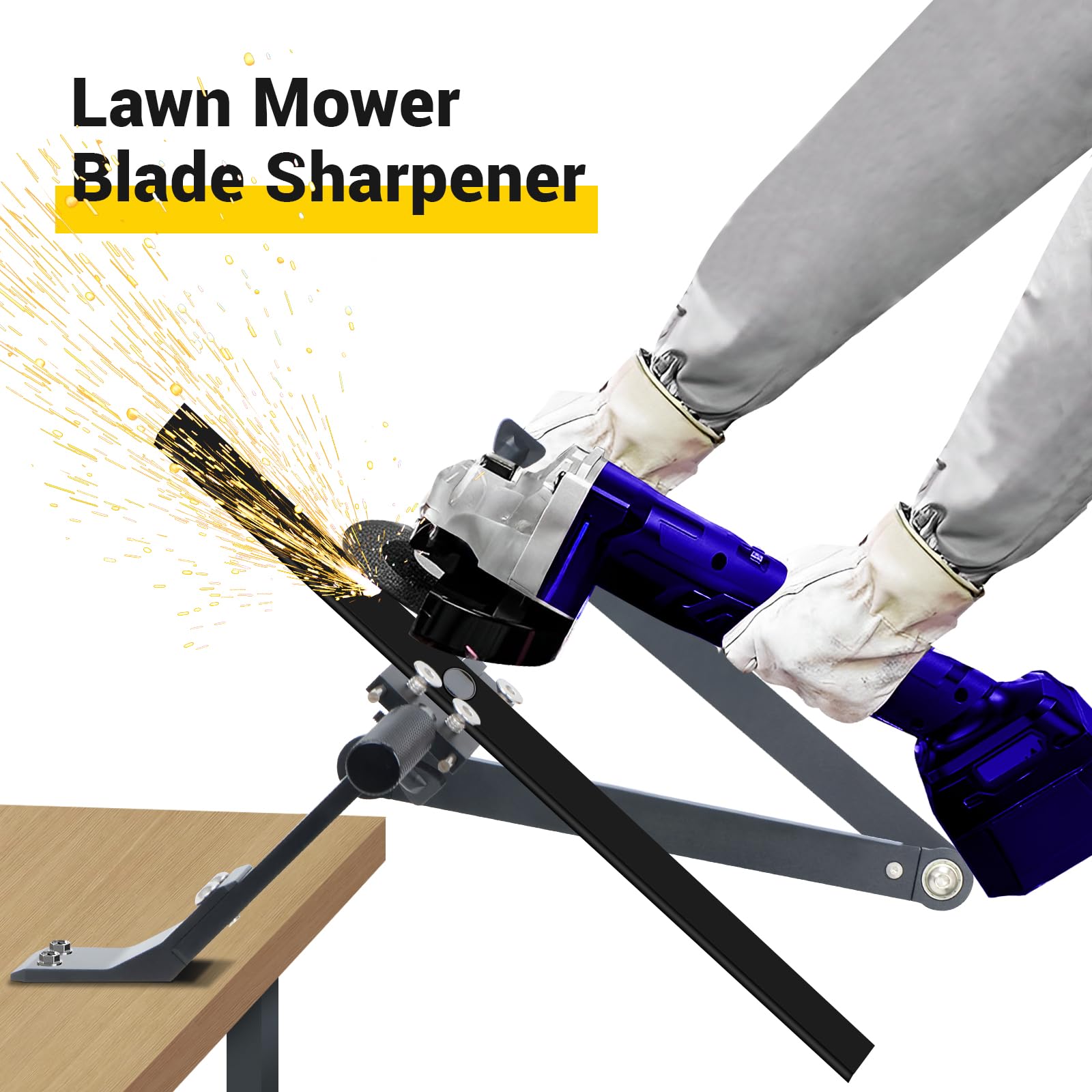 Upgraded Lawn Mower Blade Sharpener 15°-45° Adjustable Frame with Ball Bearing, Use with Angle Grinder, Manufacture Handle for Right & Left Hand Blades, Black