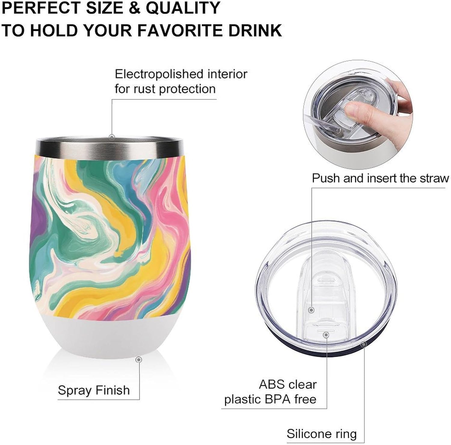 Colorful Tie-Dye Swirling Twisted Insulated Drinking Cup Stainless Steel Coffee Mug Wine Tumbler with Lid 12OZ