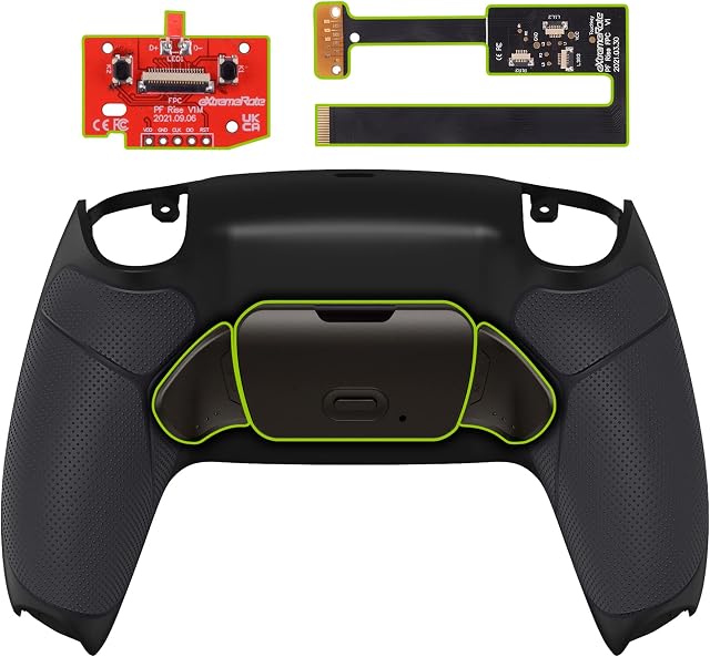 eXtremeRate Black Real Metal Buttons (RMB) Version RISE 2.0 Remap Kit for ps5 Controller BDM-010/020 w/Black Rubberized Grip Back Shell, Programable Back Buttons Attachment for ps5 Controller