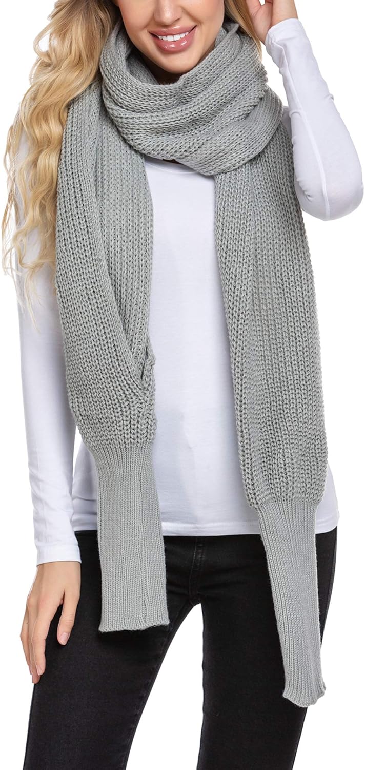 Women Crochet Knit Blanket Long Shawl Winter Warm Large Scarf Scarves Coat at  Women’s Clothing store