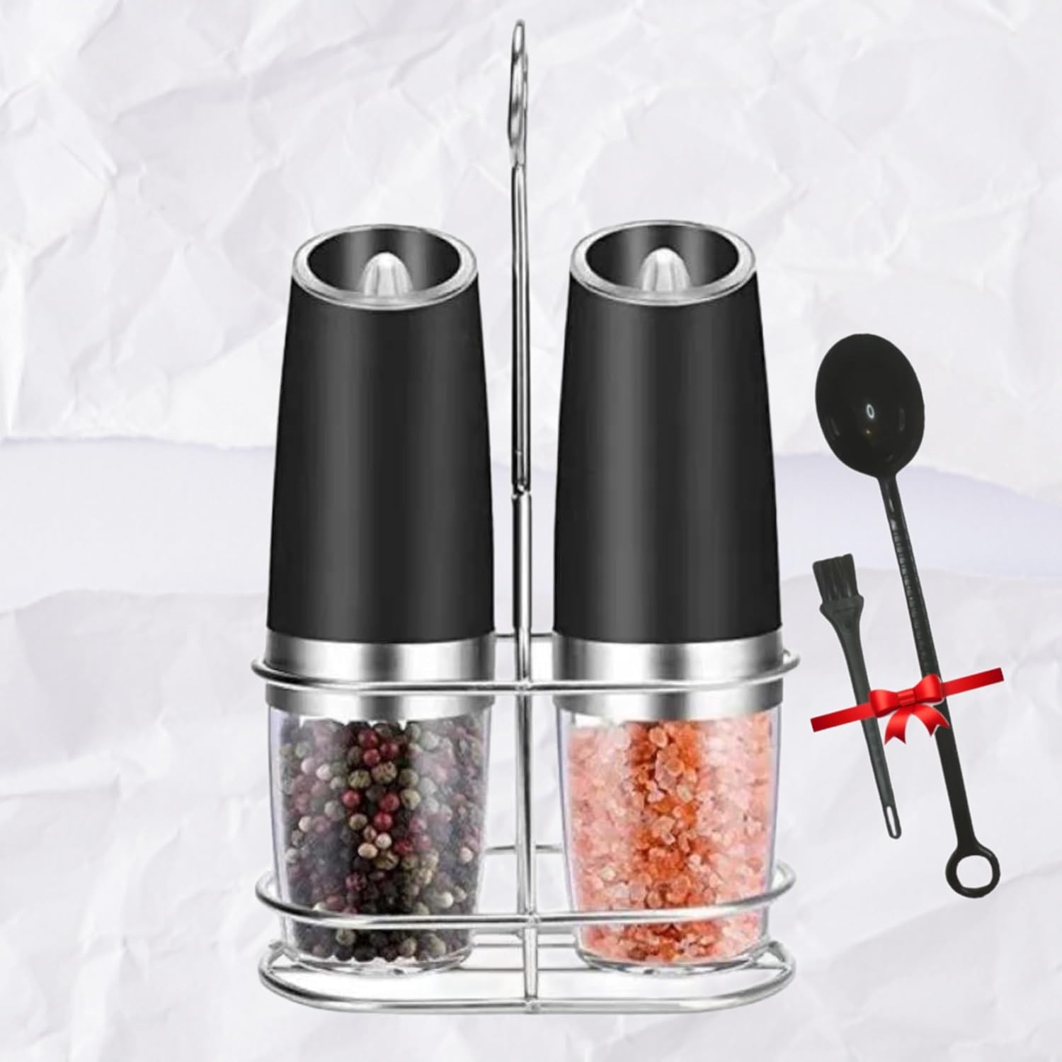 Salt and Pepper Grinder Set with Holder, Stylish and