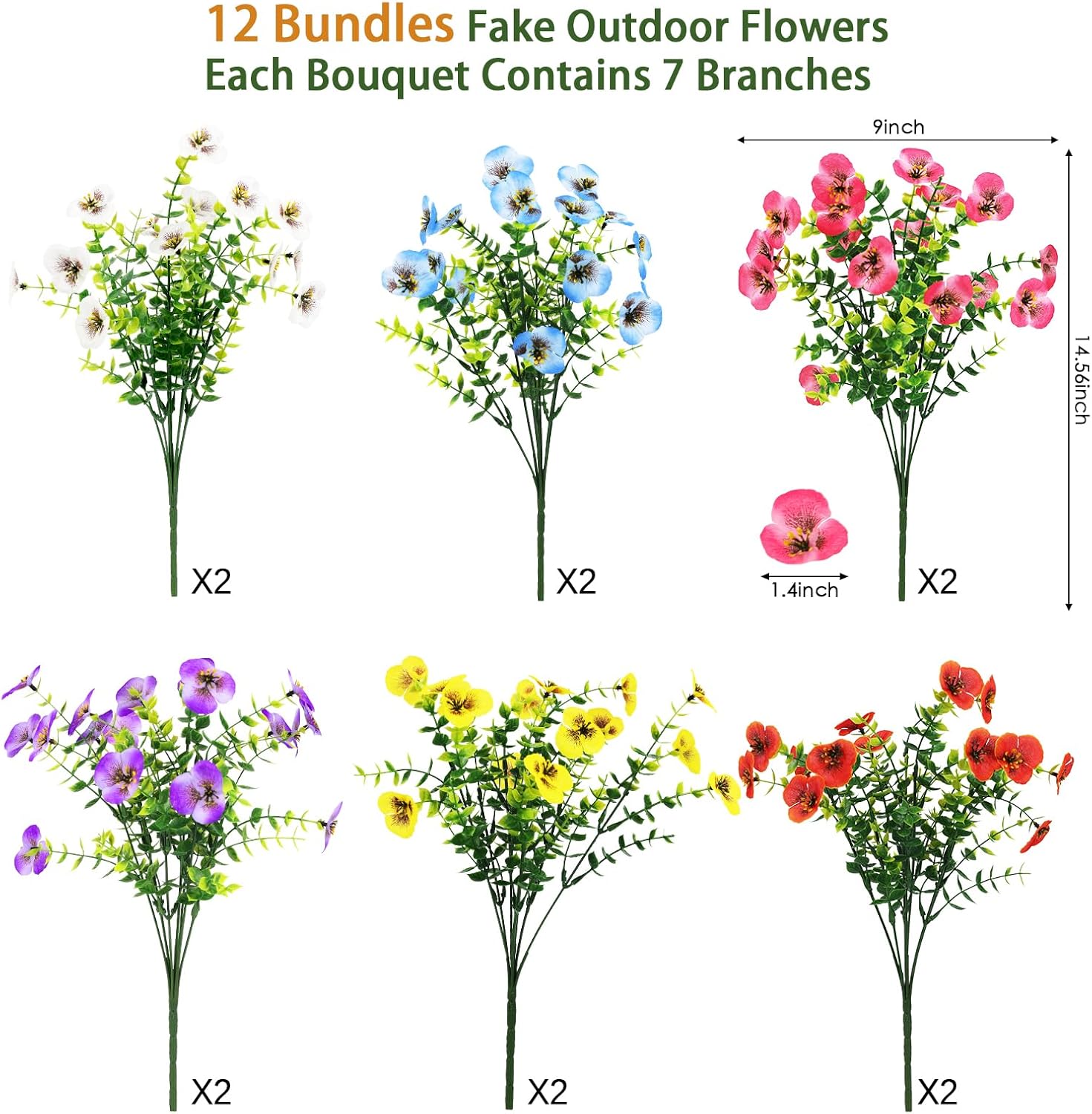 MACTING Artificial Pansy Flowers for Outdoors 12 Bundles Spring Faux Outdoor Plants UV Resistant Fake Silk Pansies for Outside Planter Front Door Porch Yard Patio Garden Home Decorations(Mix Color) - Image 4