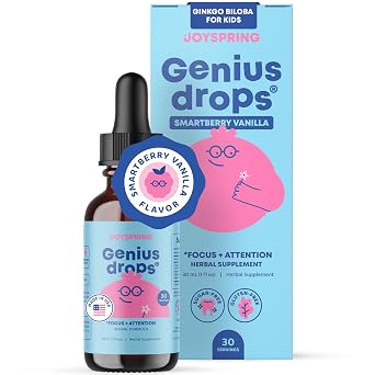 JoySpring Kids Focus & Calm Bundle | Genius Drops Smartberry Vanilla Liquid + Think Dust Magnesium Saffron Stick Packs | Herbal Brain Support & Daily Routine Supplement for Kids Ages 4+