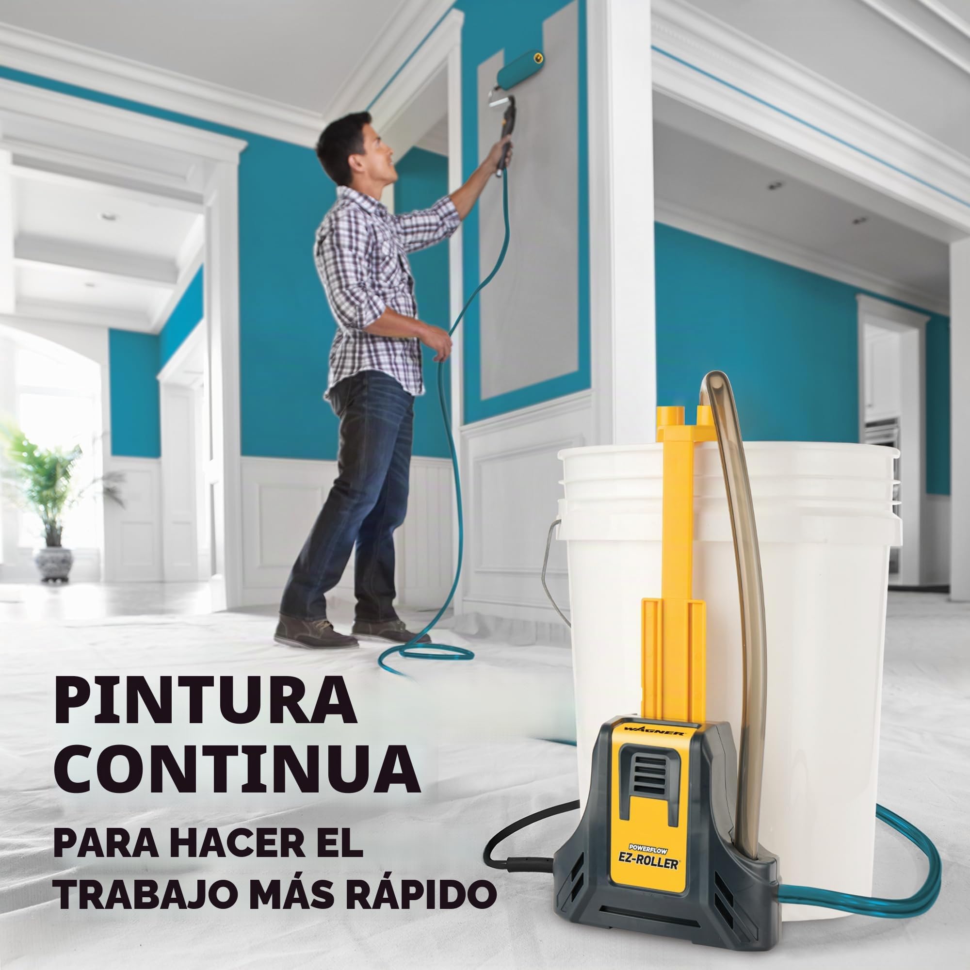 Wagner Spraytech 2461319 PowerFlow EZ Roller - Rodillo eléctrico con alimentación directa, ideal para proyectos de pintura grandes y multiespacio