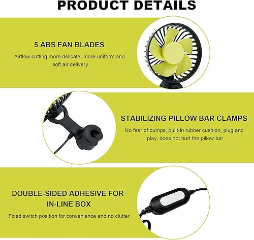 Miniatura 3 de 2 ventiladores de asiento de automóvil USB para asiento trasero, rotación de 360, ventilador de enfriamiento de asiento trasero con 3 velocidades,