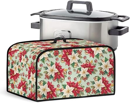 Red Poinsettia Crock for Pot Cover for 6-8 qt Slow Cooker Dust Cover Christmas Decorations Kitchen Small Appliance Covers Washable