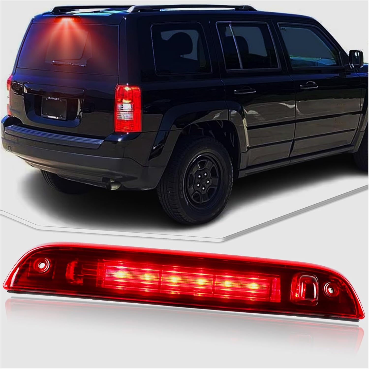 High Mount Stop Lamp LED Third Brake Light Compatible with Jeep Patriot SUV 2007-2017 Rear Center LED 3rd Brake light Replacement