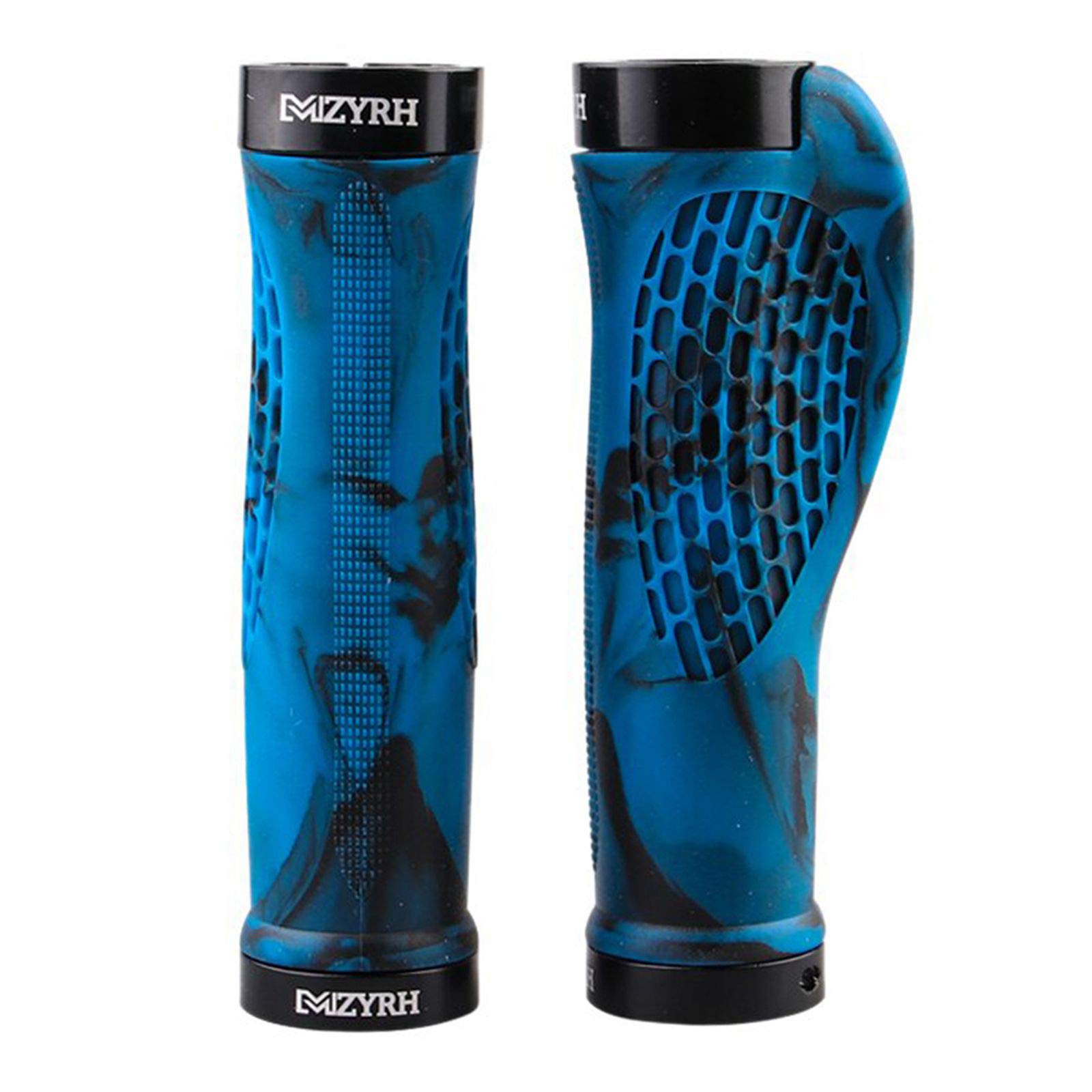 2 x Bike Handlebar Grips Widen Holding Ergonomic Bicycle Grips Soft Rubber Double Locking Handle Grips Camo for Bicycle Mountain BMX (Blue)