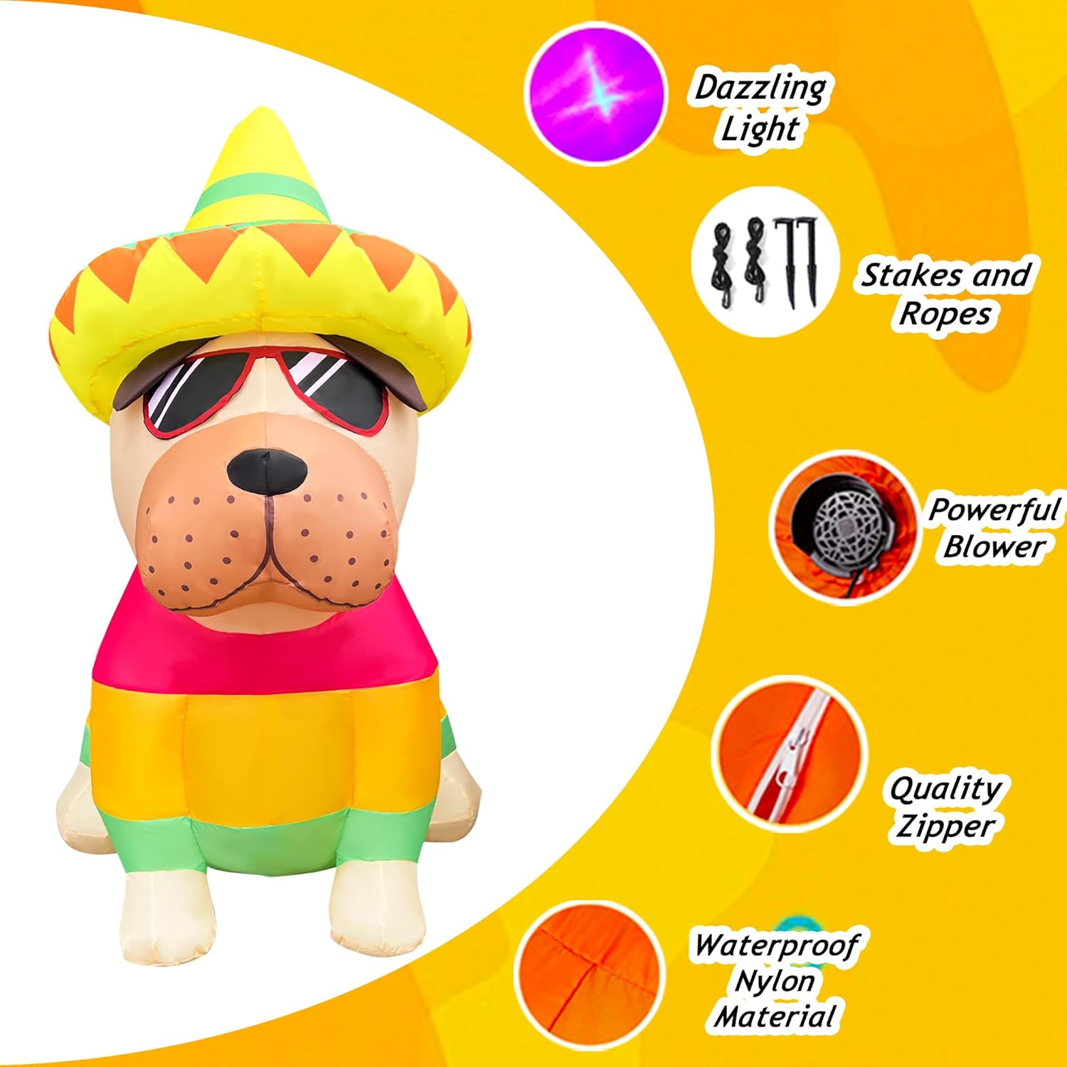 5 FT Cinco De Mayo Inflatables Outdoor Decorations, Bulldog with Taco Sombreros Glasses May 5 Blow up Inflatable Shar Pei Dog for Holiday Party Décor