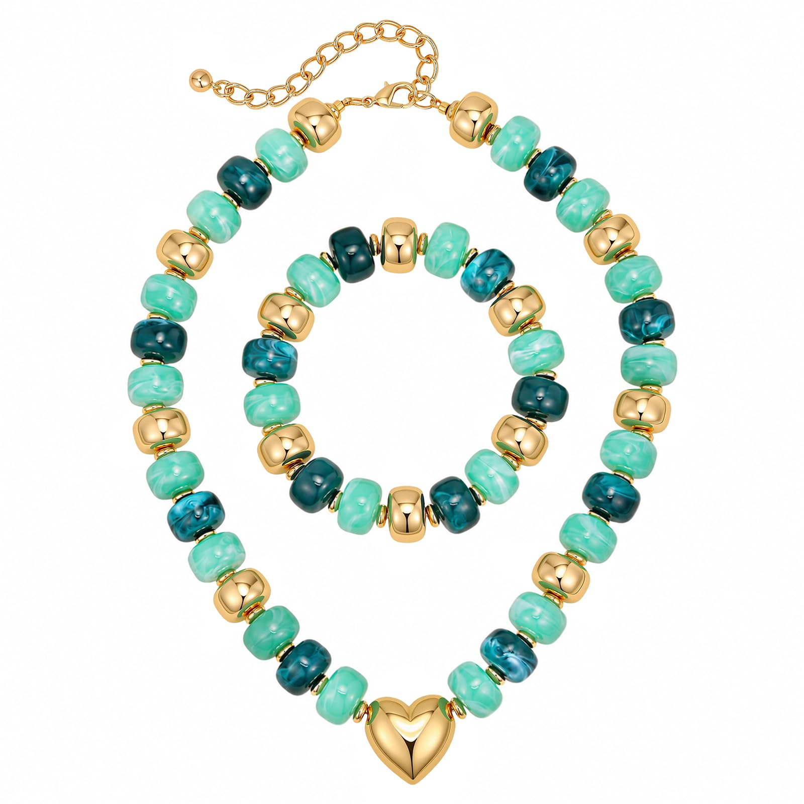 VNOX Schmuckset Sommer Damen Halskette und Armband, Bunt Harz Armband | Perlenkette Chunky Perlen Halskette für Frauen, Boho Schmuck Set Bunter Statement Modeschmuck für Sommer Strand & Alltag