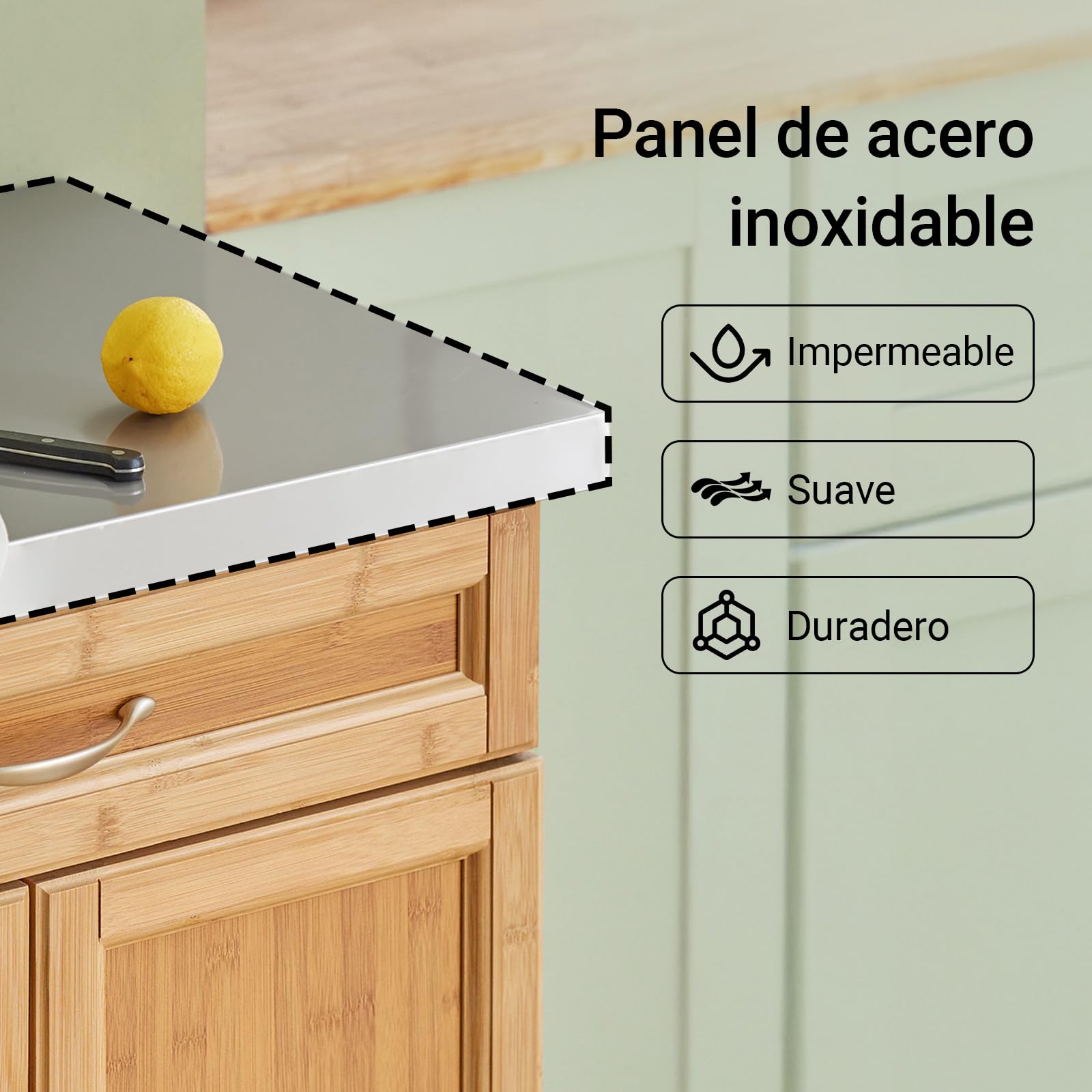 SoBuy Carrito de Cocina con Ruedas, 66x92x46 cm, Espacios pequeños | Mesa Auxiliar con encimera inox robusta, estante regulable y ruedas flexibles, MDF/PB, para cocina y exterior, FKW13-N