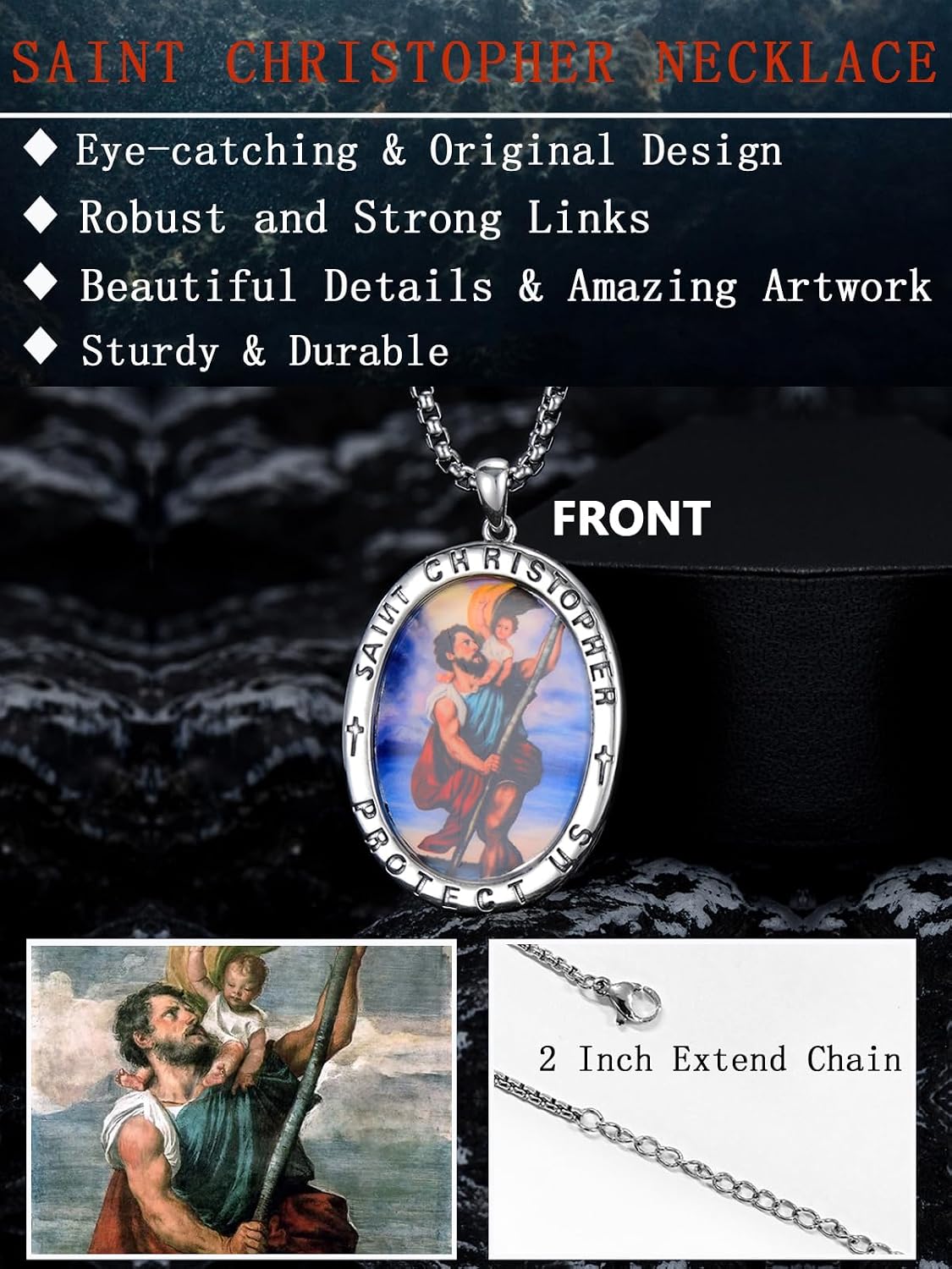 Seiyang St Michael/St Christopher/Virgin Mary Necklace 925 Sterling Silver Amulet Medal Pendant Jewelry for Men Women (with Gift Box)