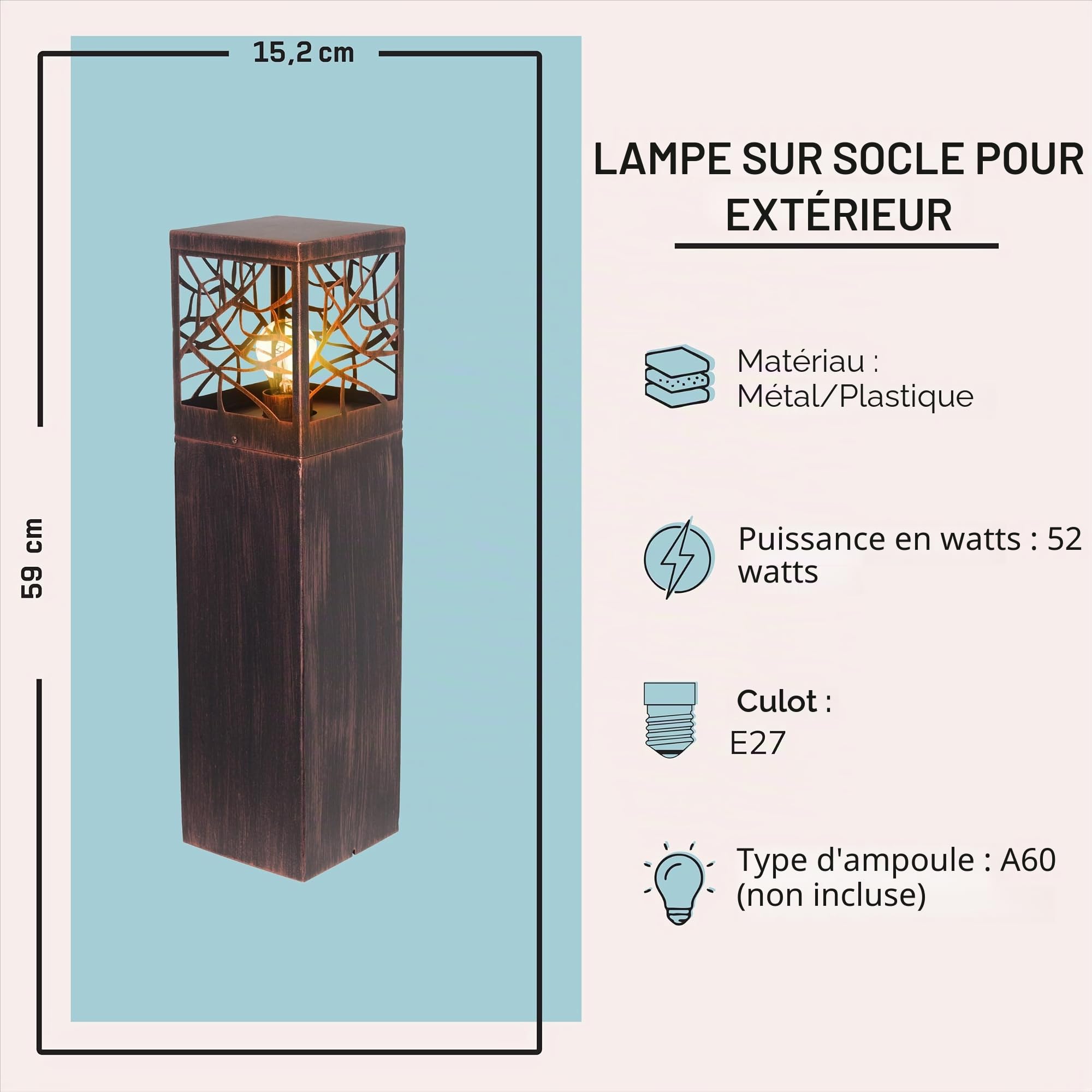 Lightbox Sockellampe Rostoptik 59 cm, E27, wetterfeste Leuchte