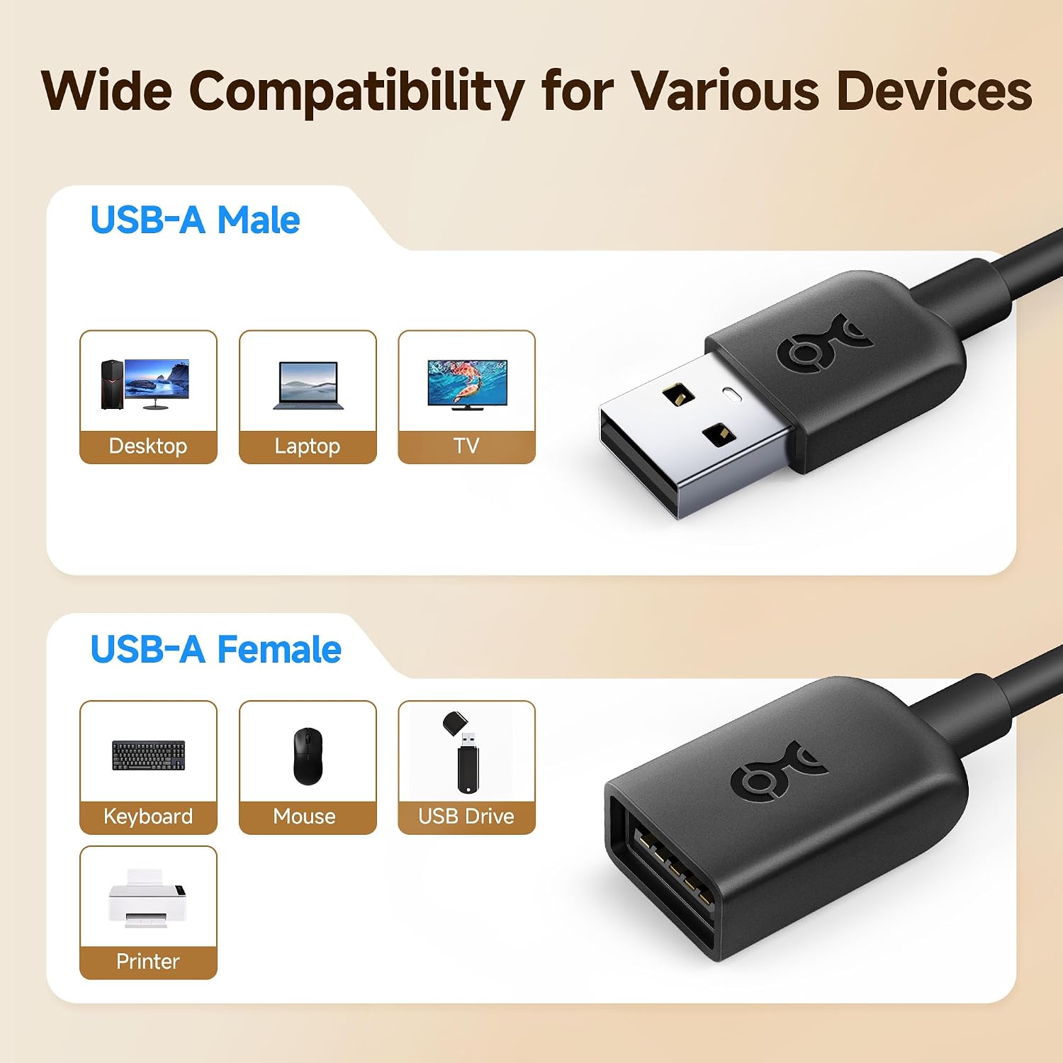 Cable Matters 3-Pack Short USB Extension Cable - 3ft, Male to Female USB Extender Cable, USB2.0 Extension Cord, 480Mbps, Black
