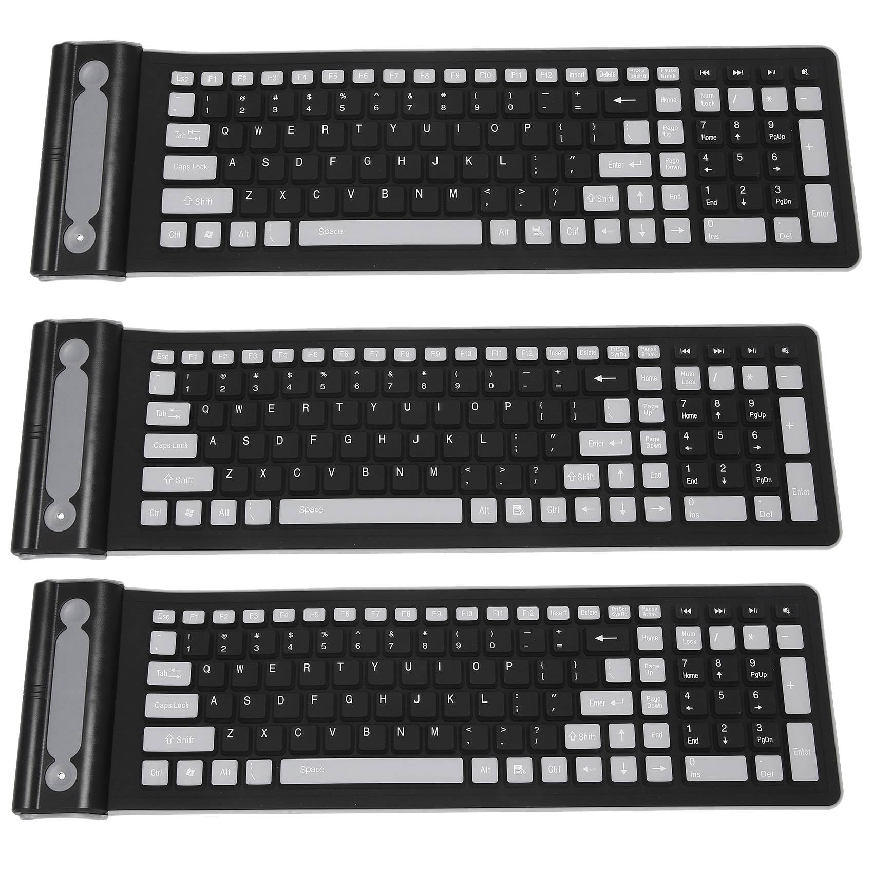 3X Portatile Mini Flessibile Roll Up Water Lavabile in Morbido Silicone Tastiera Fili con Ricevitore USB per PC Tablet Computer Portatile